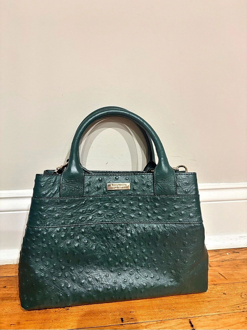 Kate Spade Provence Charm City Ostrich Deep Green Leather Bag WKRU2557